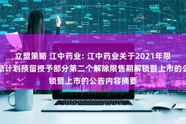 立盟策略 江中药业: 江中药业关于2021年限制性股票激励计划预留授予部分第二个解除限售期解锁暨上市的公告内容摘要